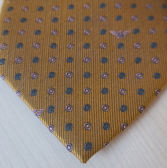 ARMANI Gold/Bronze vintage 100% silk tie - Picture 5 of 13